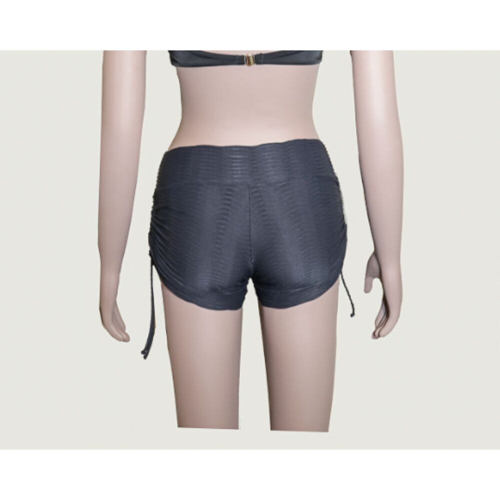Black Ruched Active Shorts Small Drawstring Side Workout Shorts - Picture 3 of 5